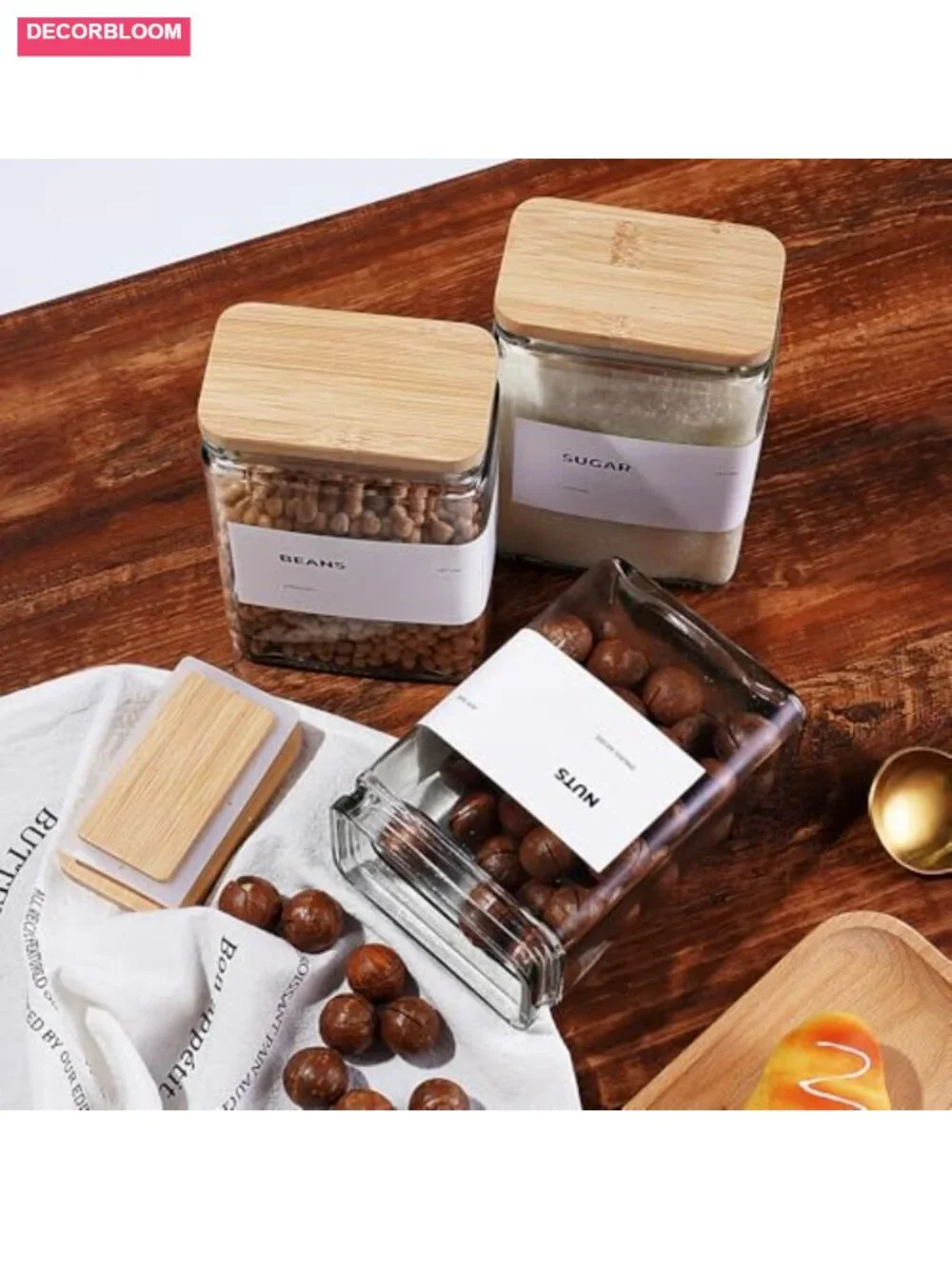 Glass Storage Jars with Airtight Bamboo Lids Set of 6